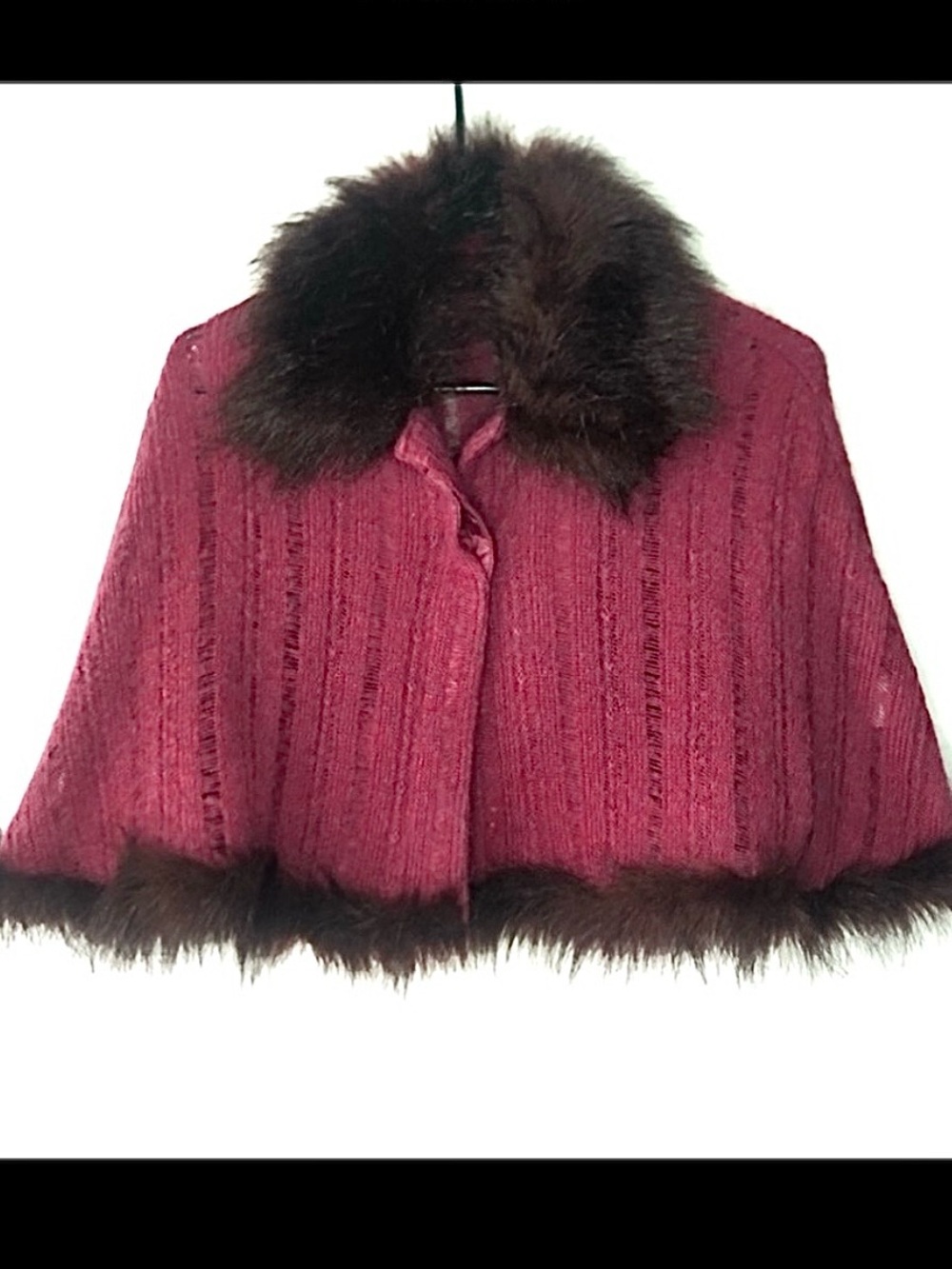 Antonio Melani Wool Blend Faux Fur Crochet Cape